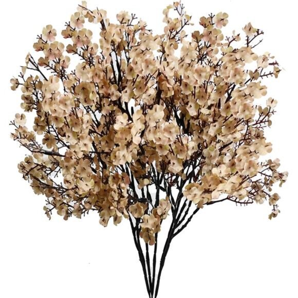Light Brown Artificial Baby’s Breath Flowers 6 Bundles Silk Gypsophila with Stem - Picture 1 of 7